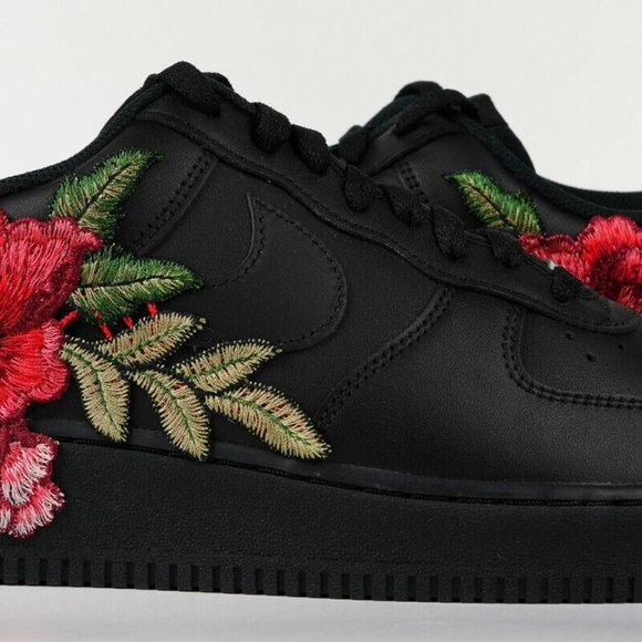 Nike Air Force 1 Custom Black Shoes Red Rose Flower Floral Men Women Kids Low main image 9